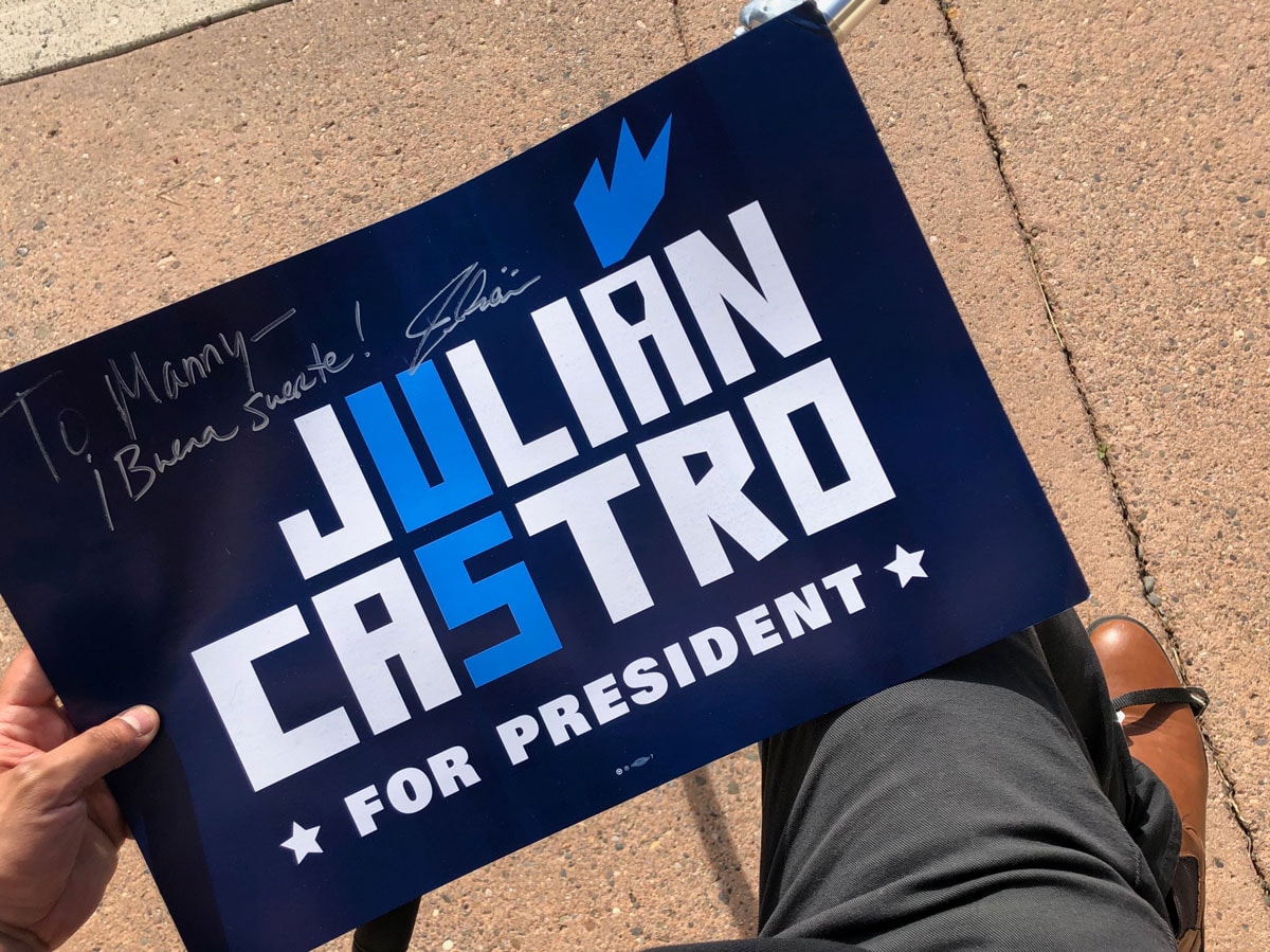 Julian Castro for President banner signed by the Secretary himself