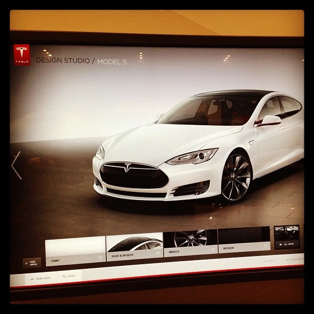 Tesla Model S Design Studio Kiosk in a showroom. Circa 2014.